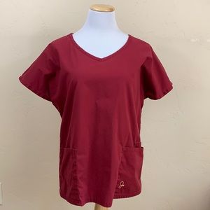 Jaanuu Women’s M Scrubs Top with Pockets in Berry